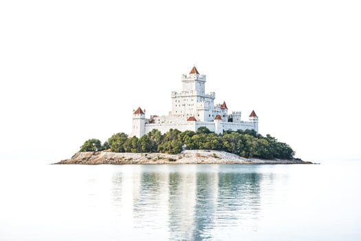 Majestic Castle on an Island in a Calm Sea photo