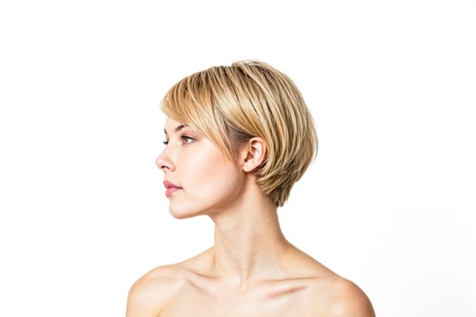 Profile Portrait of a Young Woman with Short Blonde Hair photo