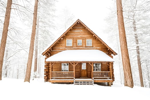 Cozy Log Cabin In Snowy Forest photo