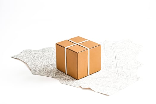Cardboard box on map, delivery concept photo
