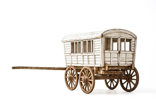 White Wooden Wagon with Spoked Wheels Isolated on White Background photo