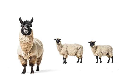 Llama and Sheep Standing on White Background photo