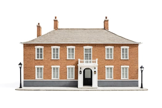 Traditional Brick House with White Trim and a Black Door photo