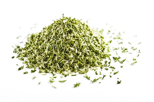 Pile of Fresh Chopped Parsley on White Background photo