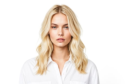 Portrait of a beautiful young woman with blonde hair wearing a white shirt photo