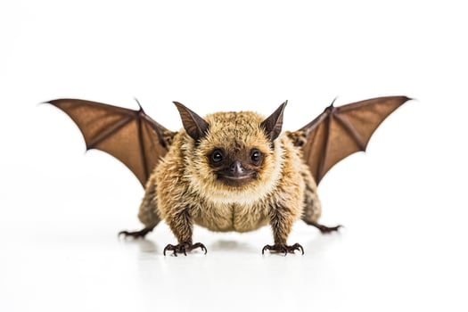Adorable brown bat with wings spread isolated on white background photo