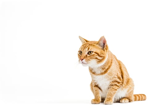 Orange tabby cat sitting on white background photo