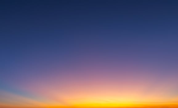 Horizon panorama and dramatic twilight sky and cloud sunset background. Natural sky background texture, beautiful color. Dark clouds, big storm and rain. photo