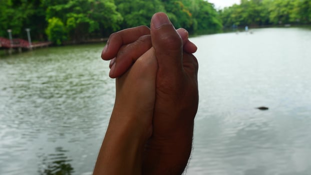 The hands of women and men of different skin colors and status were held together photo