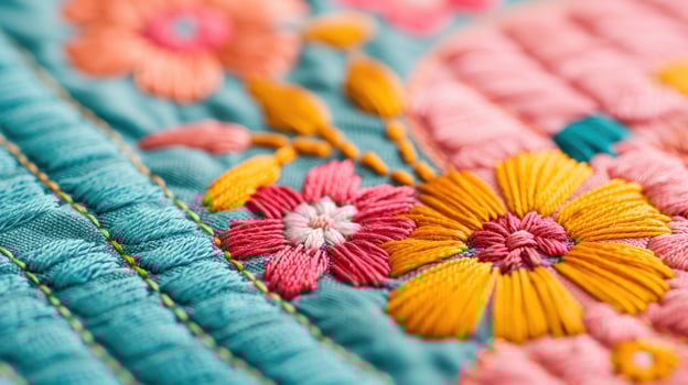 Closeup of intricate embroidery on traditional clothing, Hispanic Heritage textiles, Craftsmanship photo