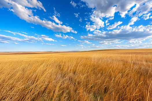 A field of tall grass under a blue sky background photo
