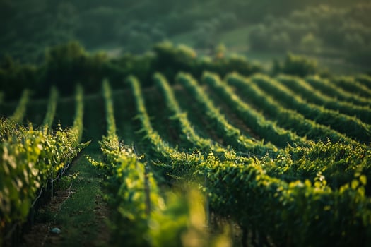 a vineyard with rows of green plants background photo