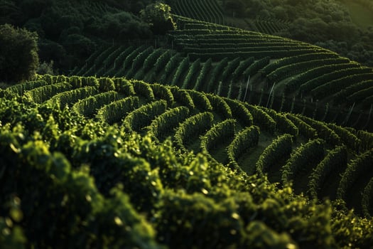 a vineyard with rows of green vines background photo