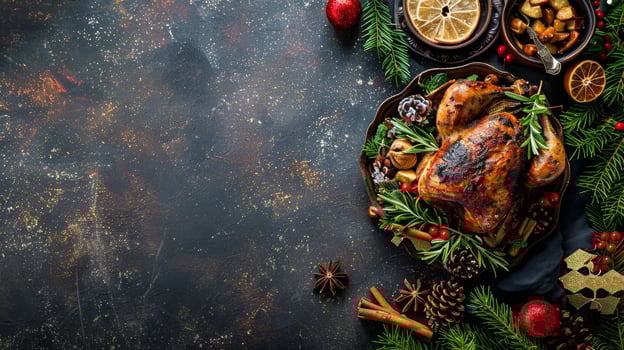 Roasted Turkey With Christmas Decorations photo