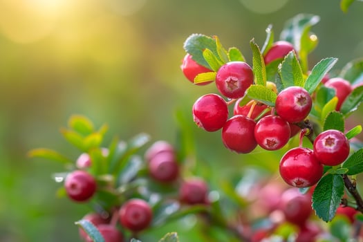 Red Berries on a Bush with Sunlight Shining Through photo