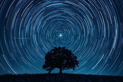 a tree is silhouetted against the night sky background photo
