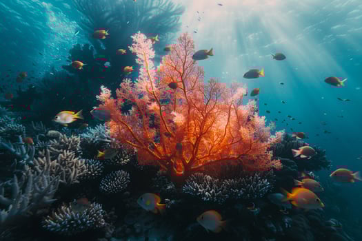 Underwater Scene with Coral and Fish Background photo
