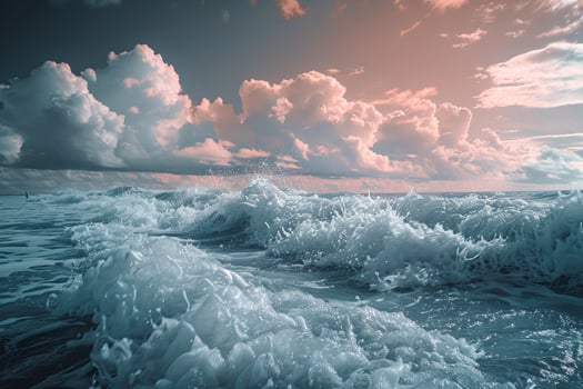 a beautiful sunset over the ocean with waves background photo