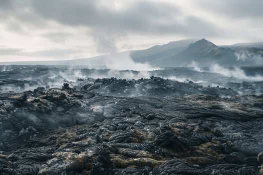 a lava field with steam coming out of it background photo