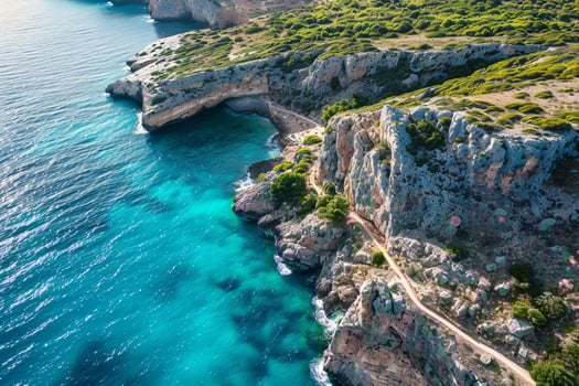 Aerial view of the coast of Mallorca, Spain, with the island of Menorca background photo