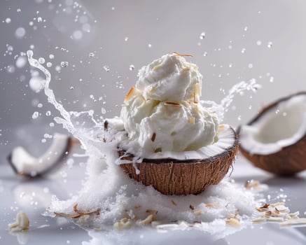 coconut cream with ice cream splashing on top background photo