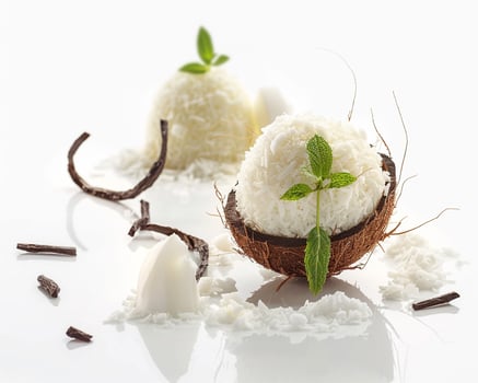 coconut ice cream with vanilla and mint background photo