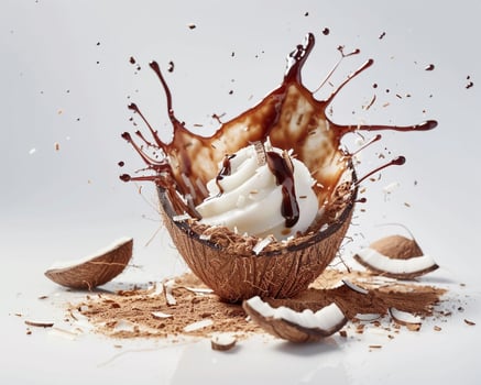 an ice cream with chocolate and coconut splashing out photo