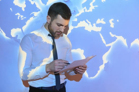 work desk of businessman, globalization business concept photo