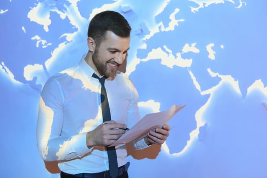 work desk of businessman, globalization business concept photo
