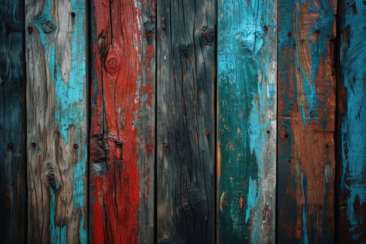Close-up of Wooden Wall With Red and Blue Paint photo