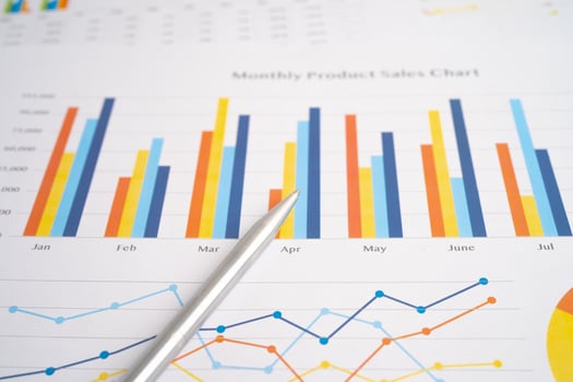 Pen on graph paper. Financial development, Banking Account, Statistic, Investment Analytic research data economy, Business. photo