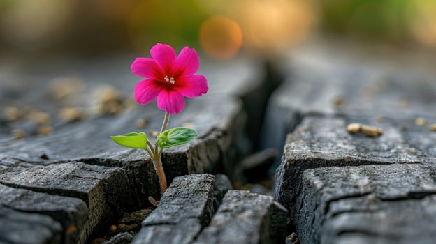 Pink Flower Emerging From Crack in Ground photo