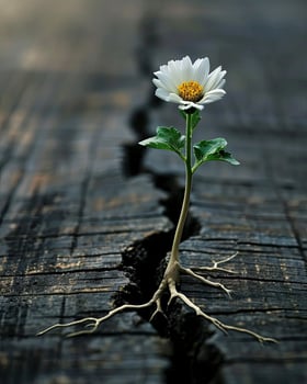 White Flower With Green Leaves on Wooden Surface photo