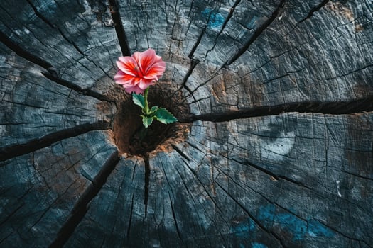 Flower Resting on Piece of Wood. photo
