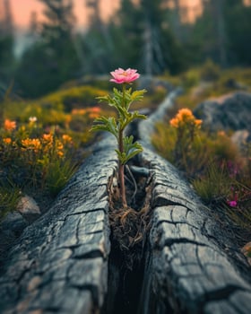 Resilient Flower Thriving in Log Crack photo