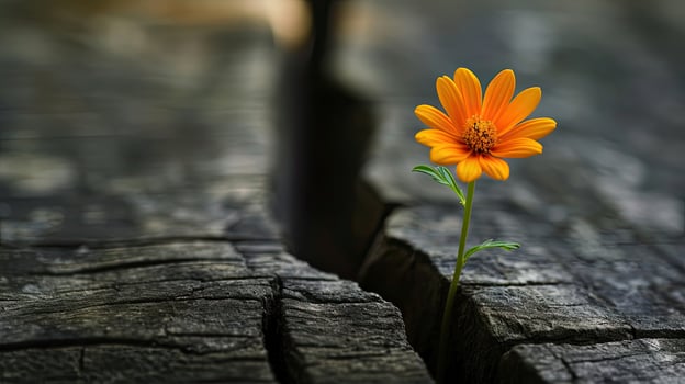 Orange Flower on Wood photo