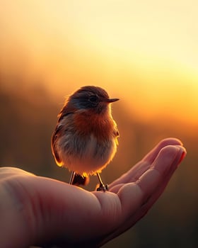 Small Bird Perched on Hand photo