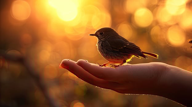 Small Bird Perched on Hand photo