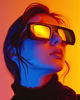Woman in 3D Glasses and Black Jacket photo