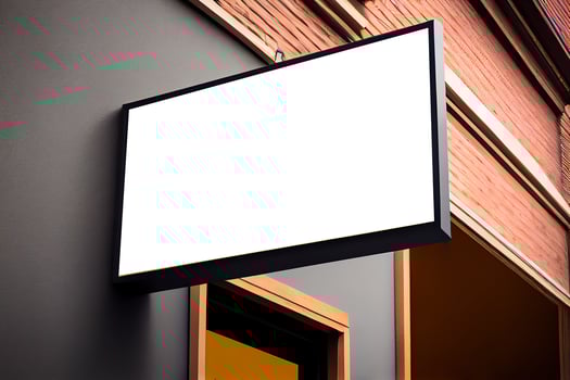 Outdoor store banner signage mockup - signboard for shop, store, restaurant in urban ambient photo