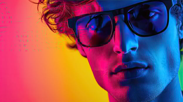 Man With Sunglasses and Rainbow Background photo