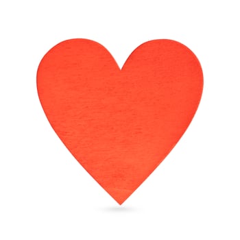 Wooden red heart shape isolated on white background photo