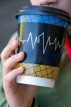 Simply flat design color paper coffee cup on pastel colorful trendy background photo