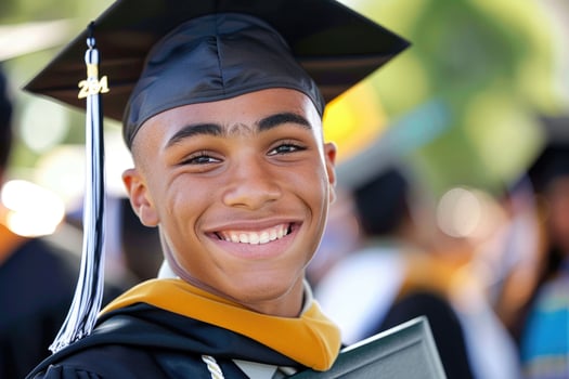 A young graduate in cap and gown photo