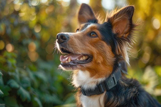 A dog wearing a smart collar that tracks its health and activity levels photo