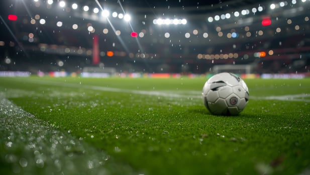 Soccer Ball On A Night Stadium Field photo