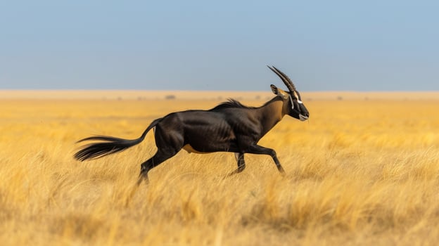 Sable Antelope Sprinting Across an African Plain Wildlife Photography for Poster Print Card Design photo