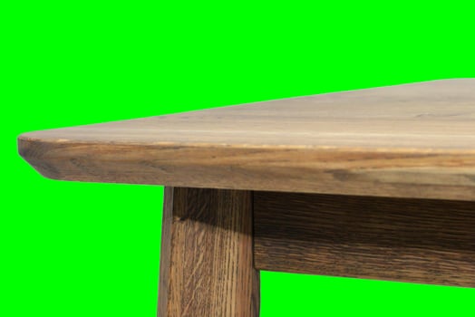 Wooden dinner table surface. Natural wood furniture close view. Table isolated over green screen chroma key background photo