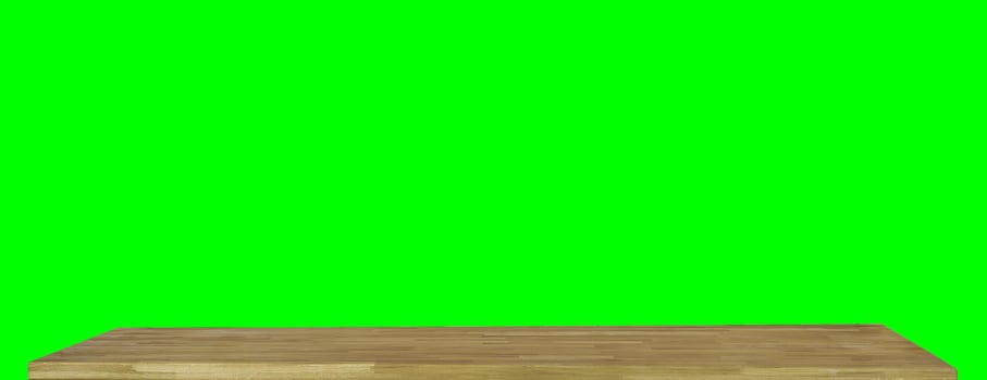 Wooden dinner table surface. Natural wood furniture close view. Tabletop isolated over green screen chroma key background photo