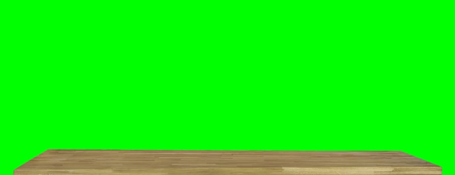 Wooden dinner table surface. Natural wood furniture close view. Tabletop isolated over green screen chroma key background photo